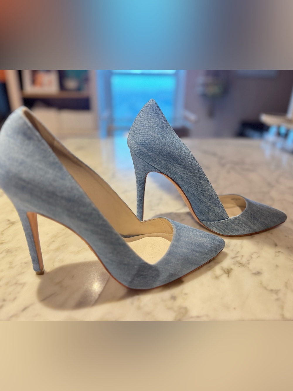 Alice + Olivia Light Blue Denim Pointed Toe Stiletto Pumps